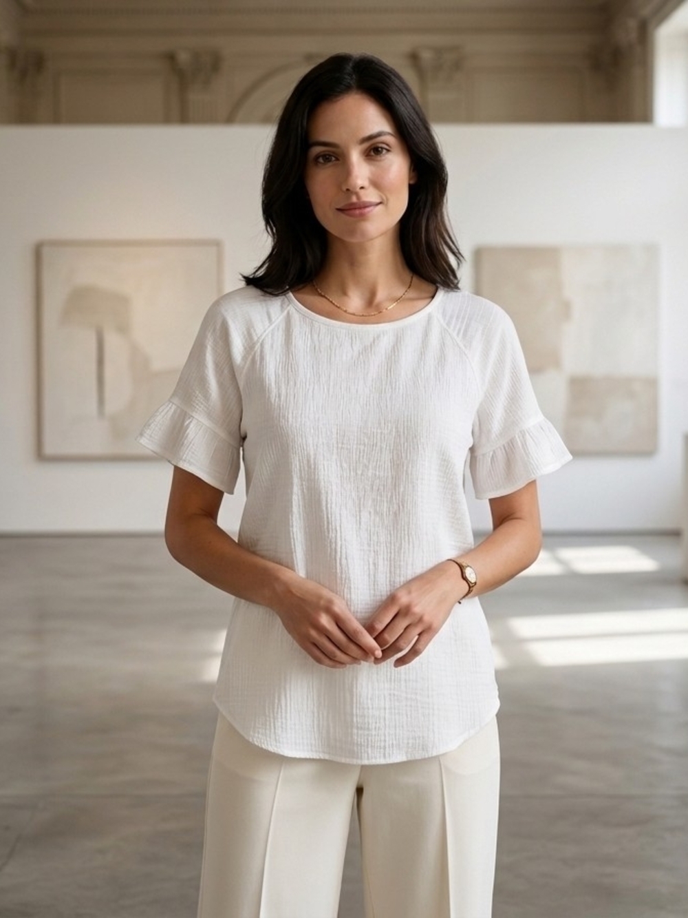 Max Studio White Ruffle Sleeve Blouse